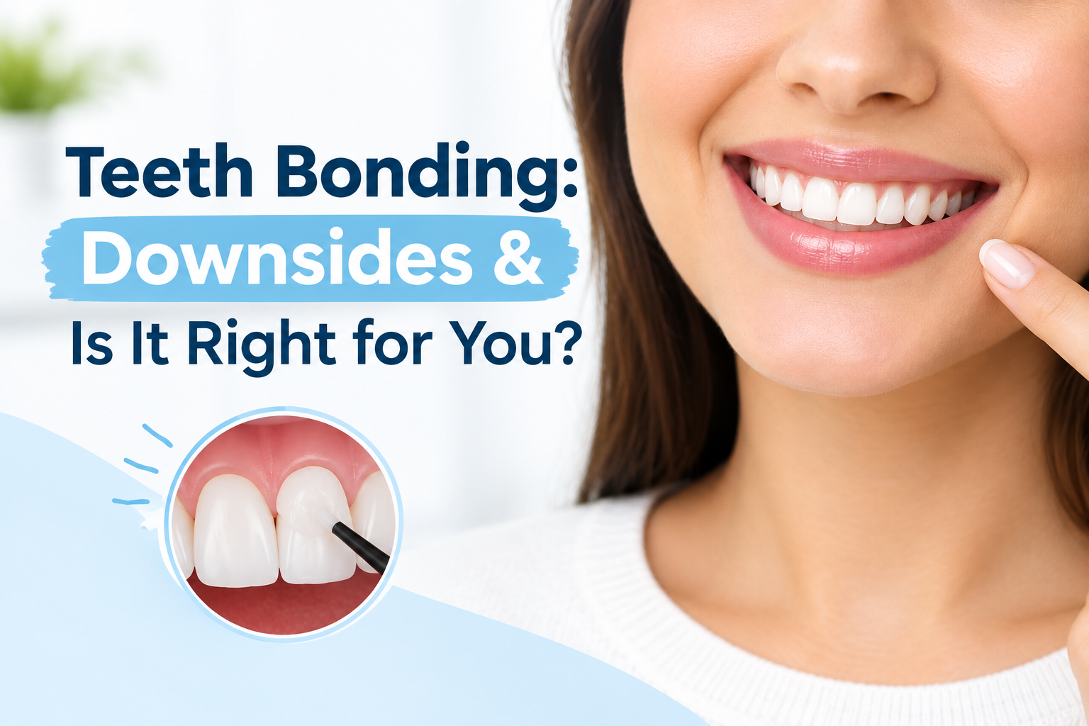 Teeth bonding procedure and smile showing cosmetic dental results